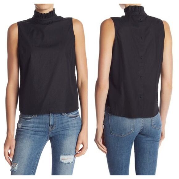 FRAME Ruffle Mock Neck Tank Top Button Back Casual Quiet Luxury Minimalist S - Picture 1 of 7